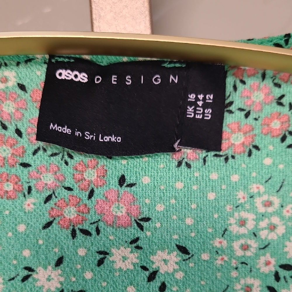 ASOS Mint‎ Green Pink Floral Midi Dress Whimsical Fairy Flowy Size 12 - Picture 2 of 12